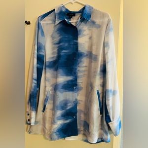 NWT Alfani Blue Watercolor Wash Blouse Size Large